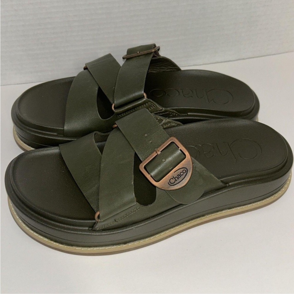 Chaco Leather Townes Slide Sandals in Olive Green - Picture 5 of 8